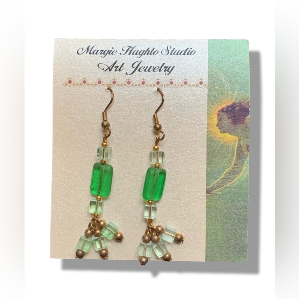 Margie Hughto Handmade Green Beaded Glass Earrings